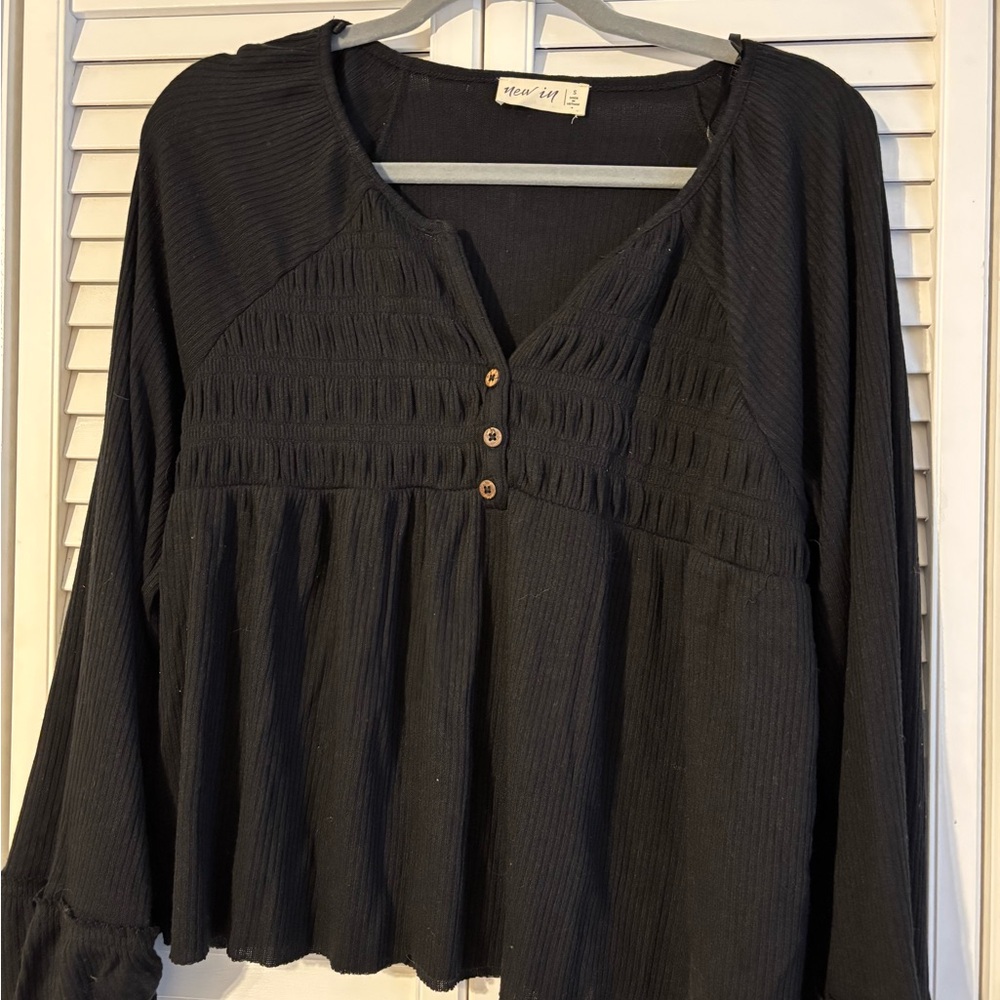 Flowy Black Blouse with Button Detail